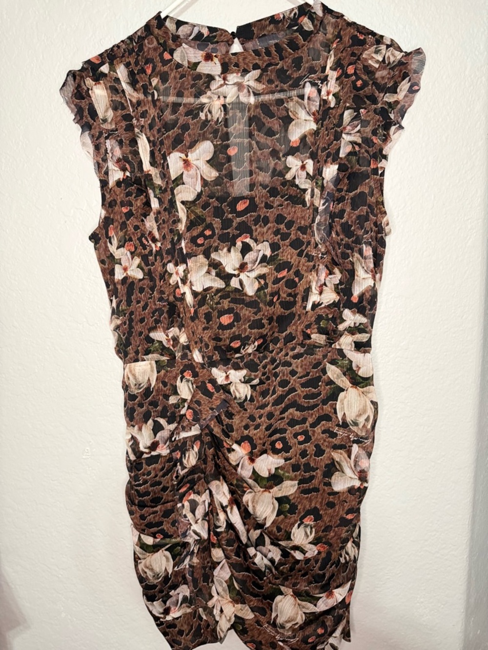 All Saints Brown Leopard Floral Mini Dress